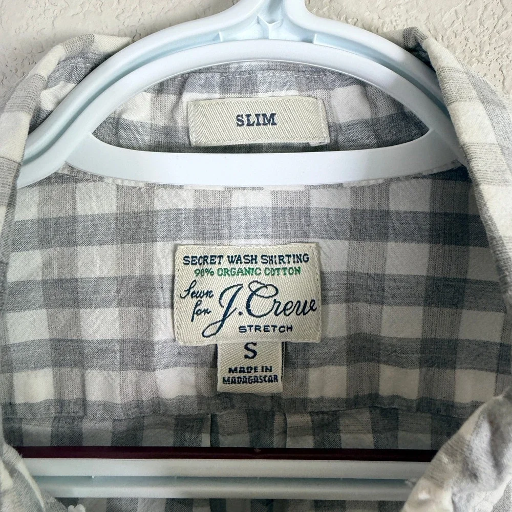 J Crew Slim Fit Secret Wash Stretch Shirt Button Down Mens S Gray‎ Gingham